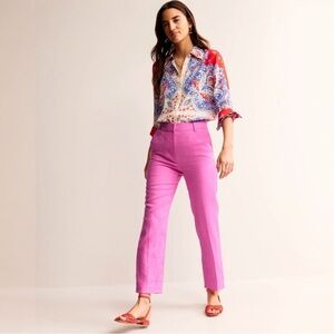 Boden Linen Ankle Pants Size 2L Straight Leg Trouser Sangria Sunset Pink 2 Tall